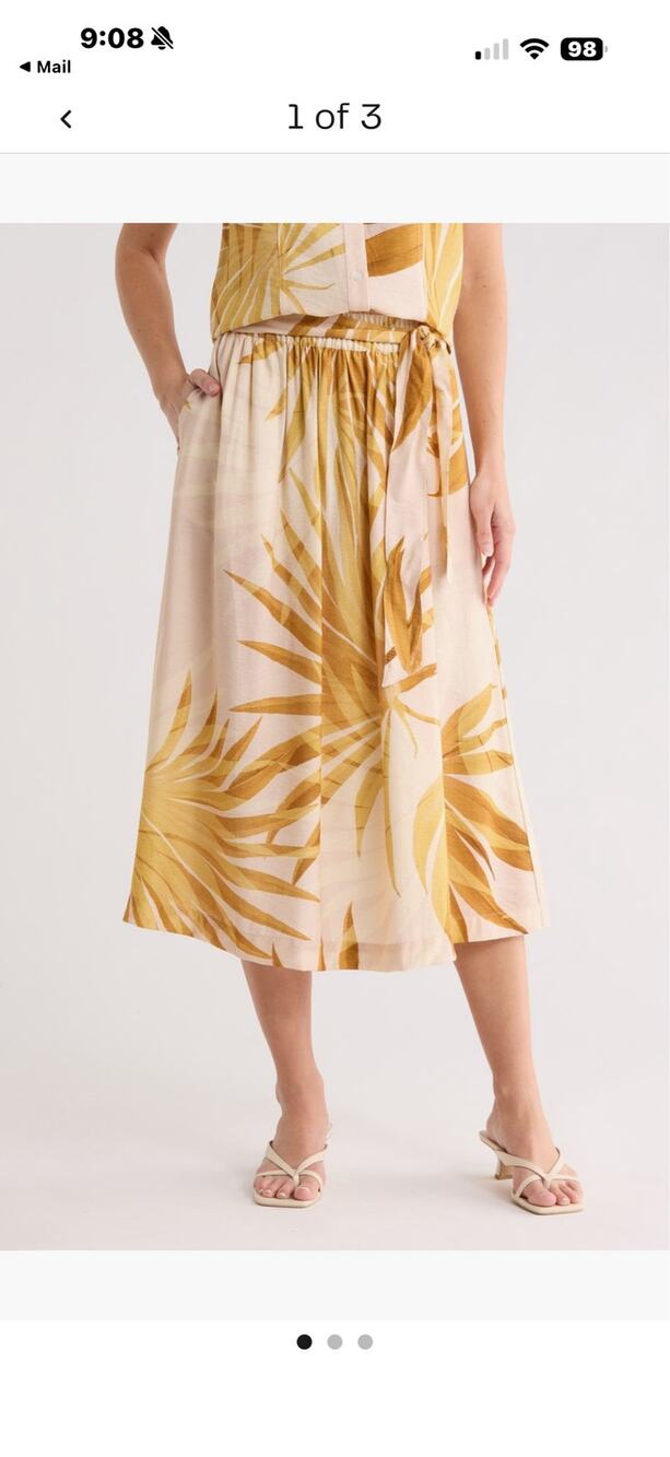 Joie Palm Print Midi Skirt Size 10 NWT Tropical Belted Resortwear
